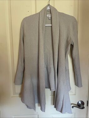 Calvin Klein Women's Light Grey Draped Open-Front Ribbed Cardigan
